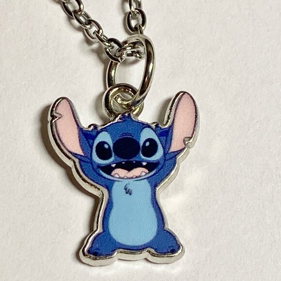 Vintage Disney Lilo & Stitch Charm Necklace 18" Signed Aulani Ohana Blue Alien - Picture 3 of 7